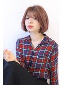 ローライトココアブラウン大人かわいいゆるふわシアーカラーボブ