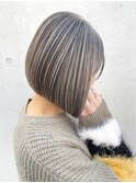 外国人風ボブ 白髪もぼかせるハイライト 透明感グレージュt1209