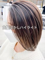 大人かわいいボブハイライトカラー脱白髪染め白髪ぼかし