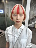 ぱっつん前髪デザインカラーボブレッド×ホワイトブロンド