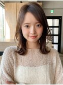 小顔 前髪 レイヤーカット チェリーブラウン"