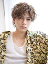 ゴールド 大阪 梅田店(GOALD)&nbsp;センターパートミルクティーベージュ波巻きパーマ