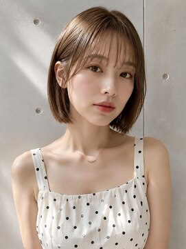 ノア 三宮店(NOA) 【NOA】シースルーバング切りっぱなしボブ透明感ベージュカラー