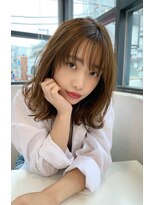 【アフロート添田】大人可愛い外ハネミディ毛先パーマグレージュ