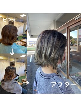 スミカ(sumica) #バレイヤージュ #グレージュ ＃外ハネボブ