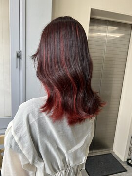 コード 四条河原町駅店(CHORD) インナーカラー赤 レッド ハイトーン 京都 河原町 三条