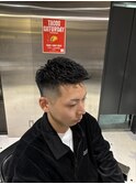 メンズツーブロックパーマビジネスフェードショートF
