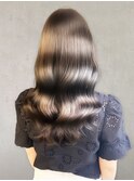 ブリーチなしミルクティーベージュ透け感夏レイヤーミディアム