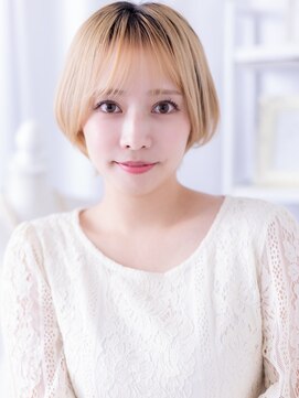 モッズヘア 越谷(mod's hair) シースルーバング金髪丸みレイヤーショートb越谷10代20代30代