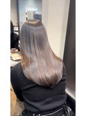 小顔薄めバンググレージュレイヤーロング前髪パーマ黒髪