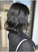 ミディアム アッシュブラック 髪質改善 くびれヘア 20代 30代