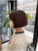 レッドブラウン×ミニボブスタイル