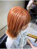 外ハネレイヤー　オレンジブラウン　ハイトーンベージュ