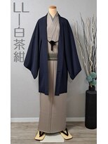 きものサロン すずめ屋&nbsp;男性着物レンタルLL-白茶紺(目安身長180-185cm)着付け付き