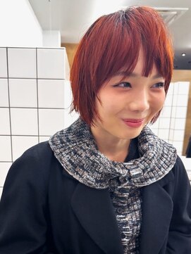 シーン(SCENE) ショートカット　ボブレイヤー オレンジカラー 前髪カット 20代