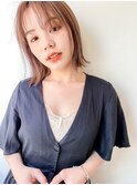 ピンクベージュシースルーバングきりっぱなしロブ20代30代