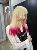 ホワイトブロンド×デザインカラー×マニキュアピンク