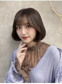 小顔似合わせ前髪大人黒髪ネビージュ韓国風ボブワンレンボブルフ