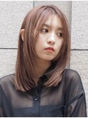 顔まわりレイヤーピンクベージュカラーミディアムレイヤー銀座
