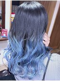 【職場対策に最適】ネイビーブルーグラデーション×ブリーチ２回