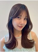 切りっぱなしボブエアリーロング美髪ピンクブラウン