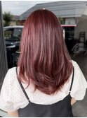 大人可愛いピンクレッドダブルカラーミディアムレイヤー