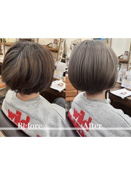 【イノアカラー取扱い】人気の"白髪ぼかしハイライト"で艶のある透明感カラーが叶う♪【北千住】