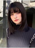 黒髪暗髪イメチェンミディアムレイヤーストレート顔周りレイヤー