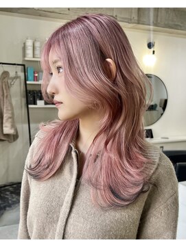ラキングキョウト(LA KING KYOTO) 10代20代30代40代ミディアム韓国風ピンクカラーレイヤーカット