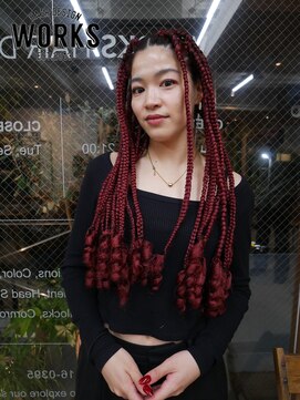 ワークス ヘアデザイン(WORKS HAIR DESIGN) ボックスブレイズ 赤髪エクステ