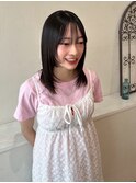 大人可愛い/レイヤーカット/シースルーバング/黒髪ストレート