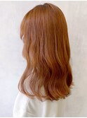 オレンジベージュゆる巻きロング_フェザーバング_ba322961