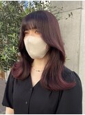【くびれヘア×ローズピンク】小顔カット 斜めバング