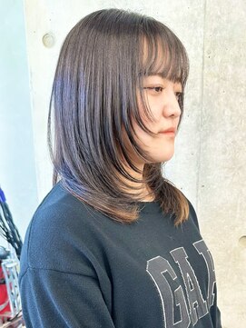 モリオ(morio) ＊顔周りレイヤーロングウルフシースルーバング外ハネ30代40代1