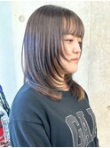 *顔周りレイヤーロングウルフシースルーバング外ハネ30代40代1