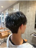 黒髪艶カラーマッシュソフトツーブロックツイストパーマ