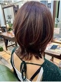 ウルフ/レイヤーボブ/ハイライト/ミディアム/ブラウン