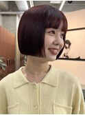 栄ナチュラル大人可愛い韓国ボブ　バーガンディー