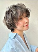 マッシュショート×レイヤーパーマ/シルバーアッシュ小顔p北浦和