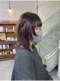 ピンクブラウン+ウルフカット