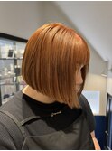 内巻きボブ　レイヤーボブ　ミニボブ　ブラウンオレンジ