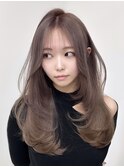 ミディアムレイヤーロングレイヤーカット顔周りオリーブベージュ