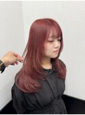 レッド×ミディアムロングレイヤー