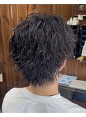 大分メンズカットセンターパートサーフカール波巻きパーマ眉毛