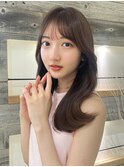 愛されくびれミディアム薄め前髪カット暖色カラーピンクブラウン