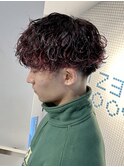 波巻きパーマ 波巻きスパイラル 赤メッシュ ハイライト 新宿