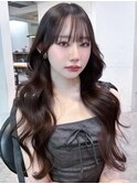 顔周りレイヤー韓国ヘアロングおくれ毛_F0884