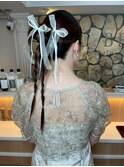 ヘアセットカチモリリボン結婚式パーティーヘア