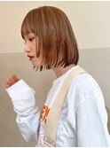 シースルー前髪　イメチェンレイヤーボブ　オレンジベージュ