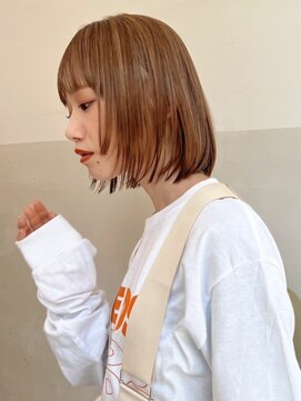 ハニー 町田(HONEY) シースルー前髪　イメチェンレイヤーボブ　オレンジベージュ
